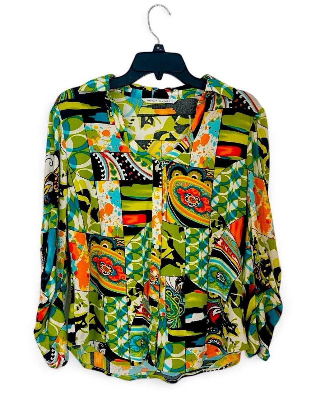 Peter Nygård Multi-colored Blouse with Ruffled Sleeves